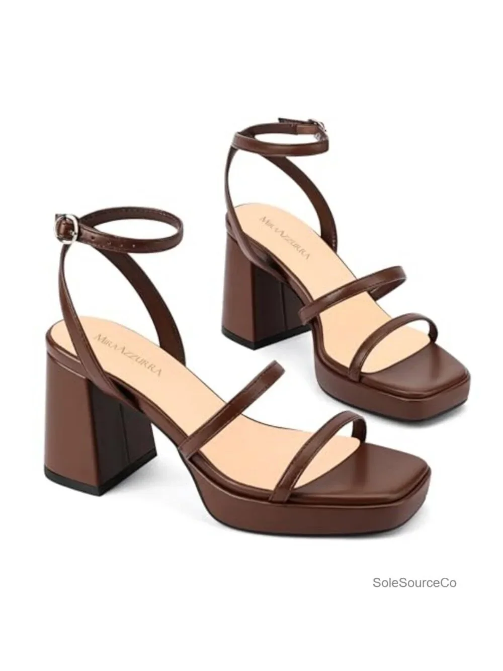 Women's Platform Heeled Sandals 3 Inch Chunky Block Heel Square Toe Ankle Strap
